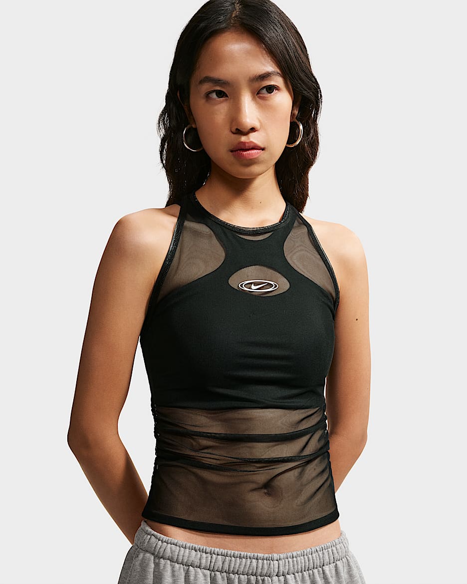 Nike Sportswear 女子紧身薄纱背心 - 黑/白色