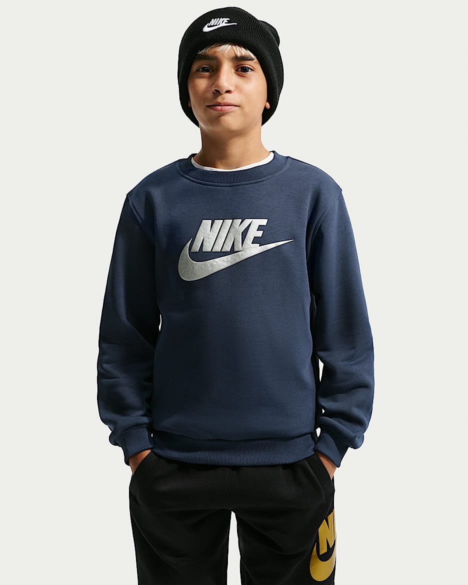 Nike Sportswear Club Fleece 大童加绒圆领运动衫 - 深藏青/金属银