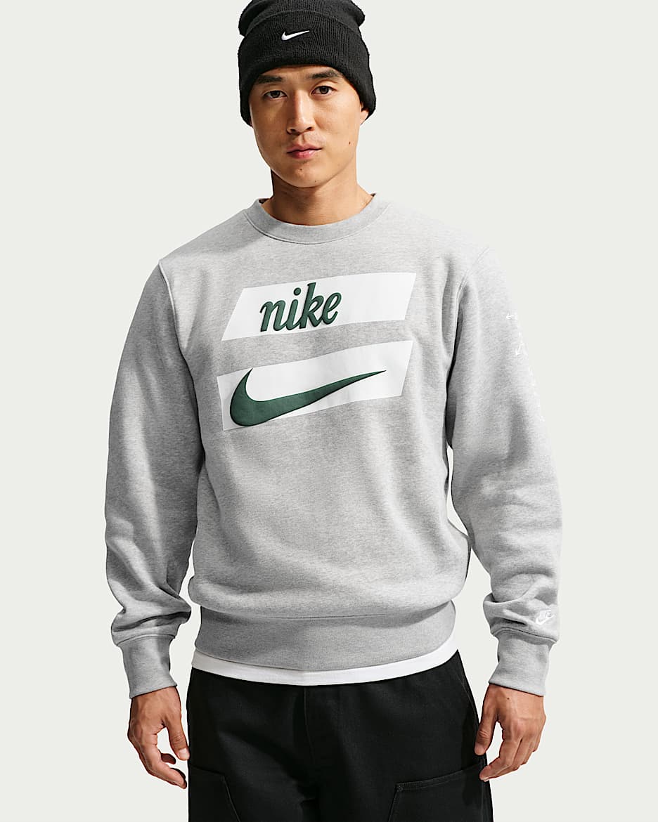 Nike Club Fleece 男子加绒圆领运动衫 - 调色暗灰/白色