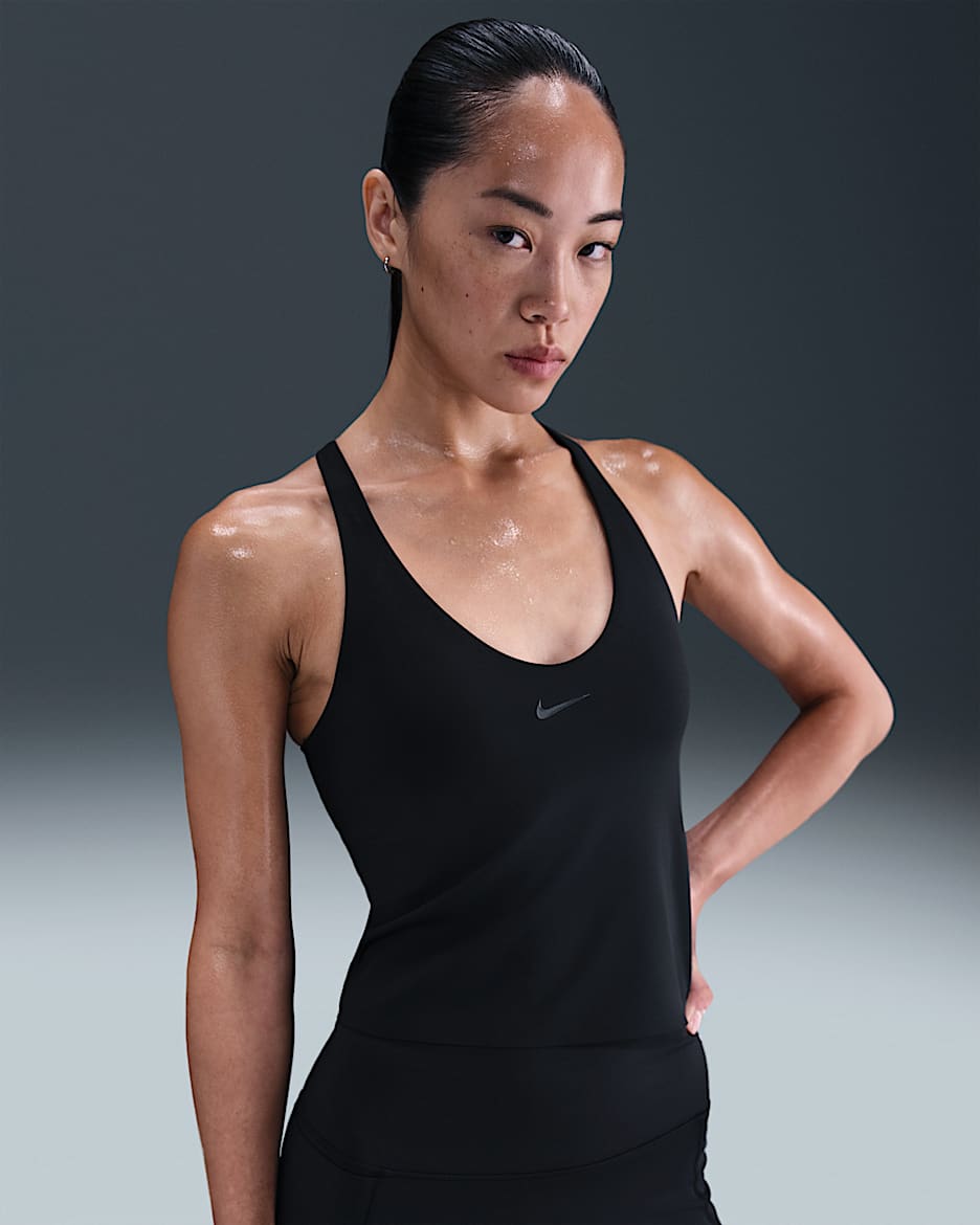 Nike Universa 女子中强度支撑速干衬垫运动内衣式背心 - 黑/煤黑/暗烟灰