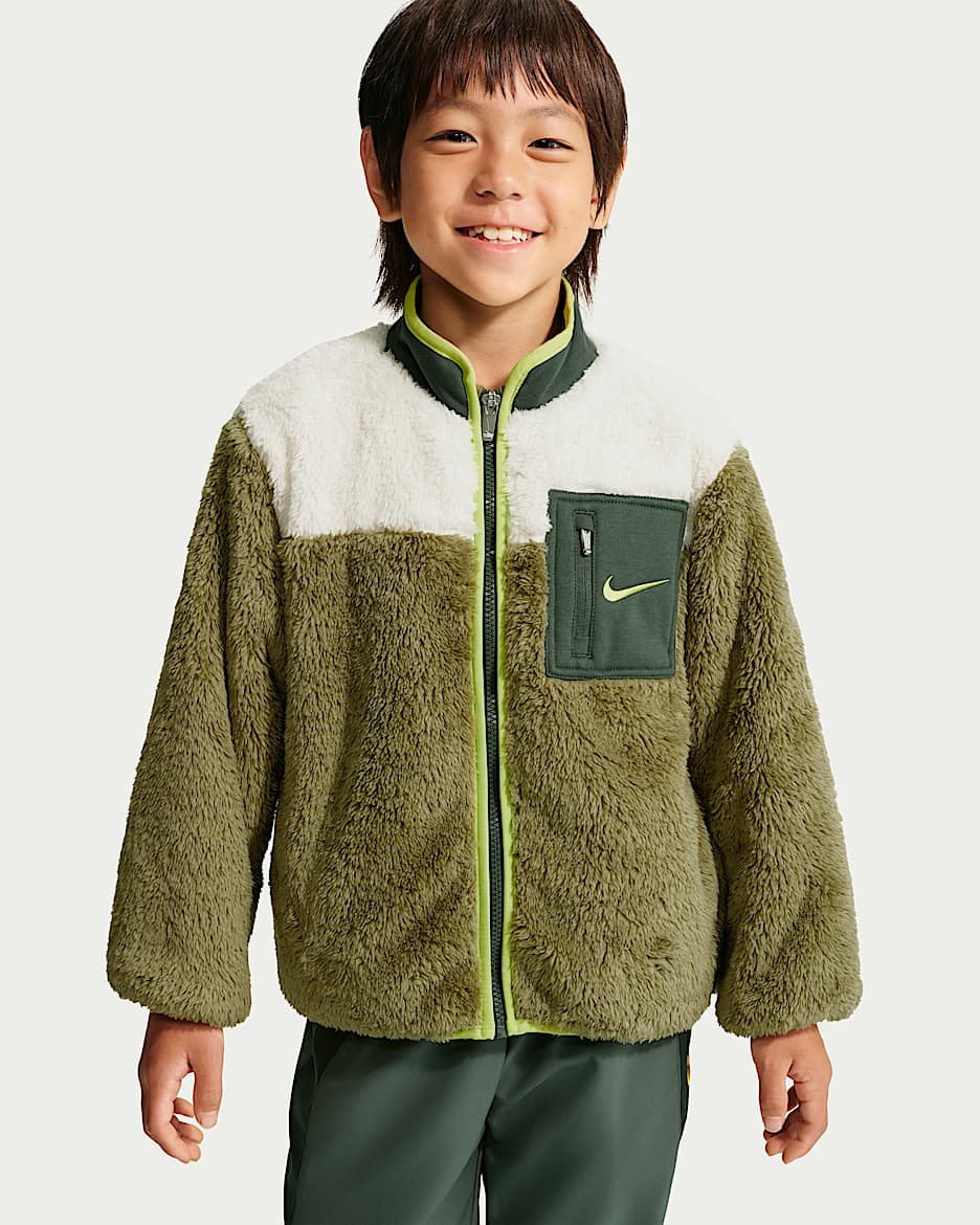 Nike Little Creators 幼童珊瑚绒全长拉链开襟夹克 - 灰橄榄绿色