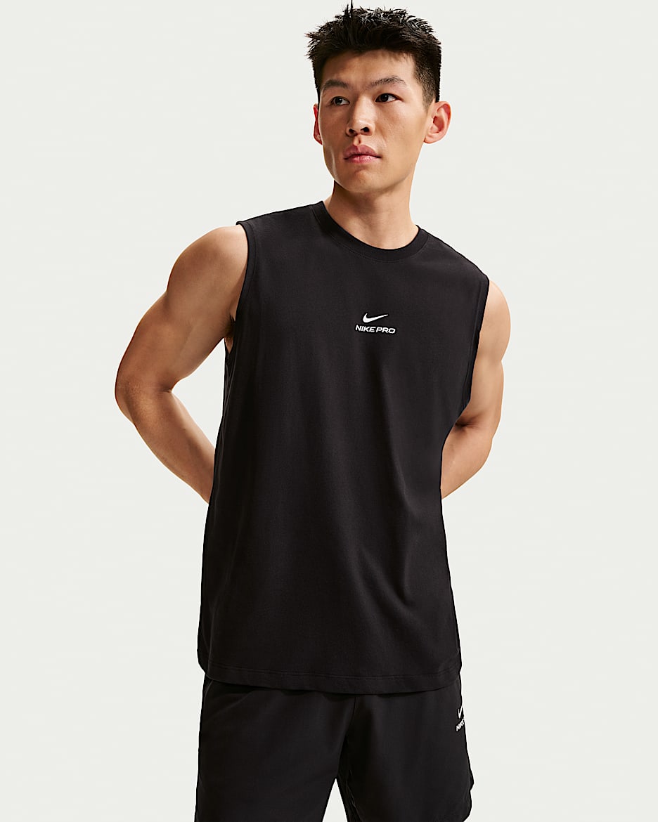 Nike Pro 男子速干无袖训练上衣 - 黑/白色