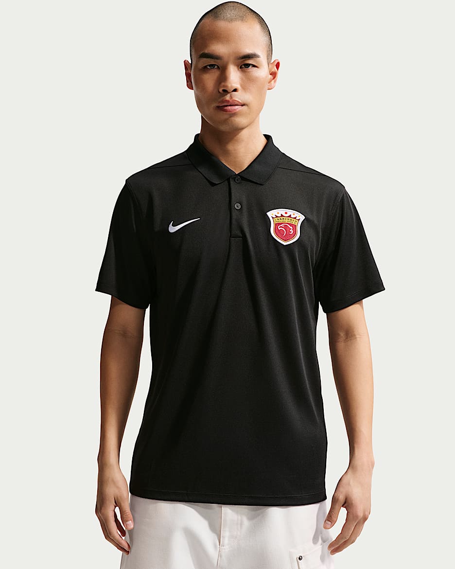 2026 赛季上海海港足球俱乐部 Nike Dri-FIT Victory 男子速干翻领T恤 - 黑/白色