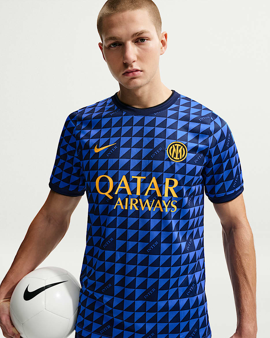 国际米兰 Nike Dri-FIT 男子速干赛前短袖足球上衣 - 里昂蓝/黑/大学金