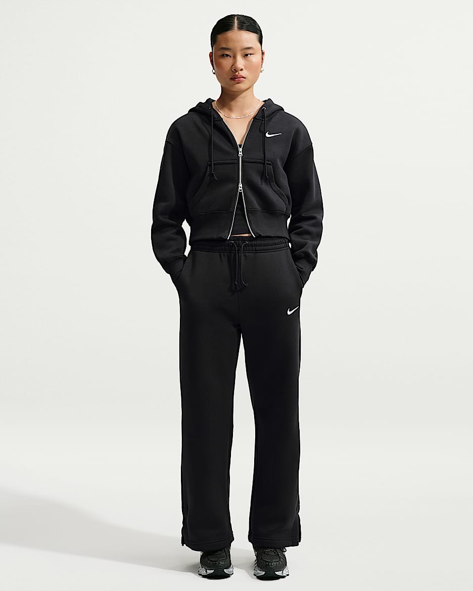 Nike Sportswear Phoenix Fleece 女子加绒高腰阔腿长裤 - 黑/帆白