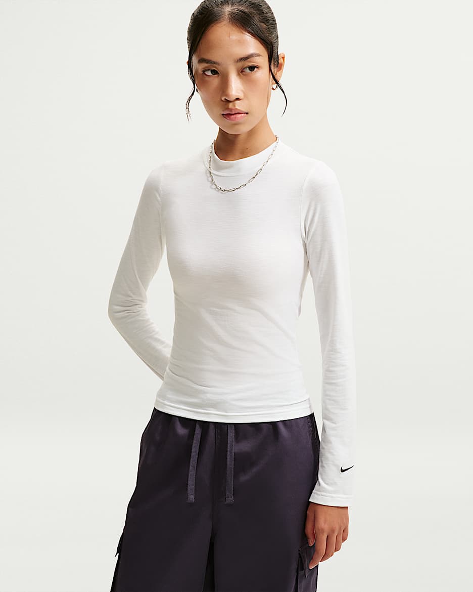 Nike Sportswear Chill Knit 女子紧身长袖上衣 - 白色/黑