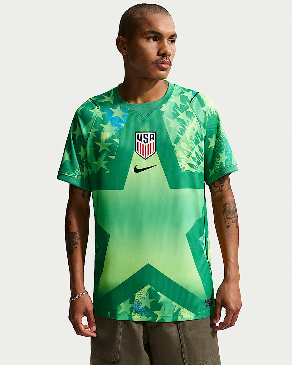 2026 赛季美国队守门员球迷版 Nike Dri-FIT 男子速干短袖足球球衣 - 体育场绿/黑/黑
