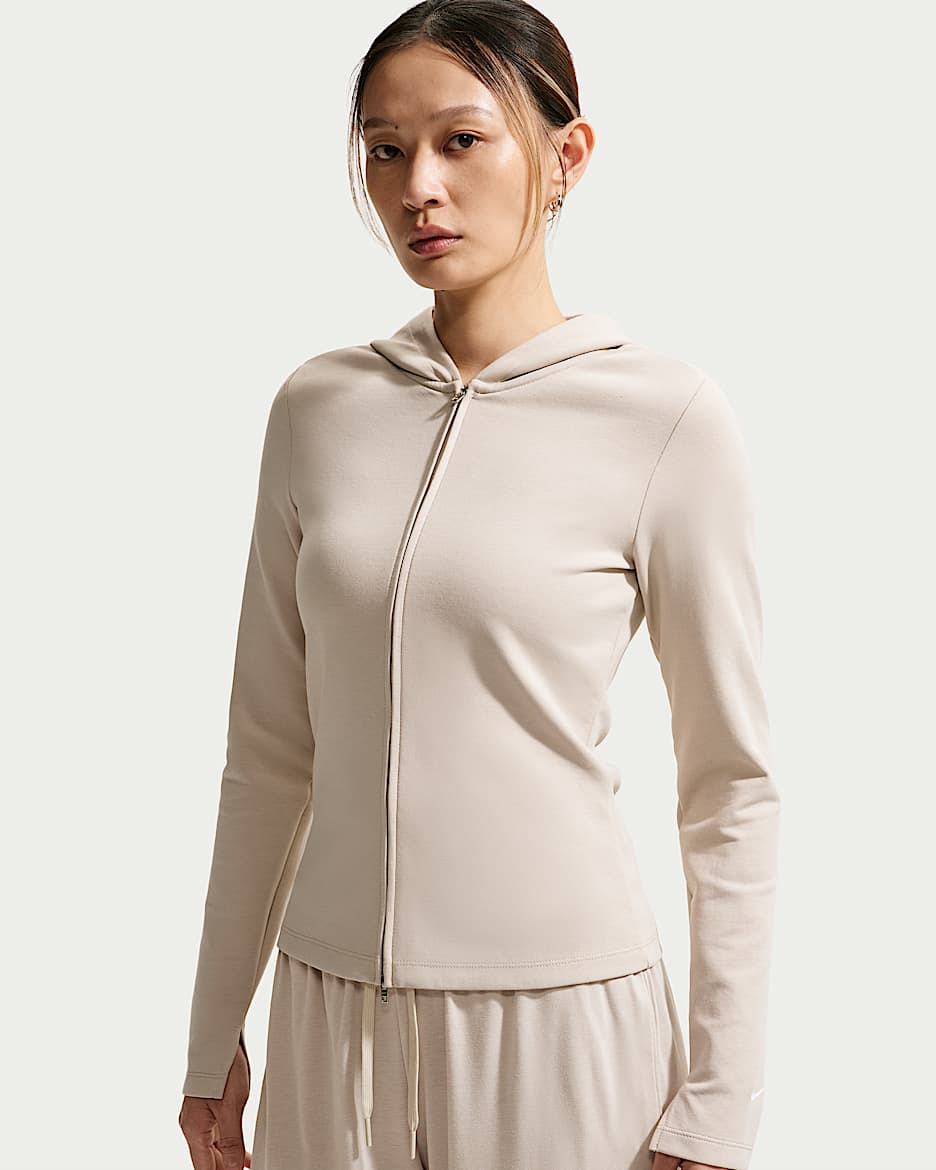 Nike Sportswear Chill Knit 女子修身长袖全长拉链开襟上衣 - 奶白 II/奶白 II/白色