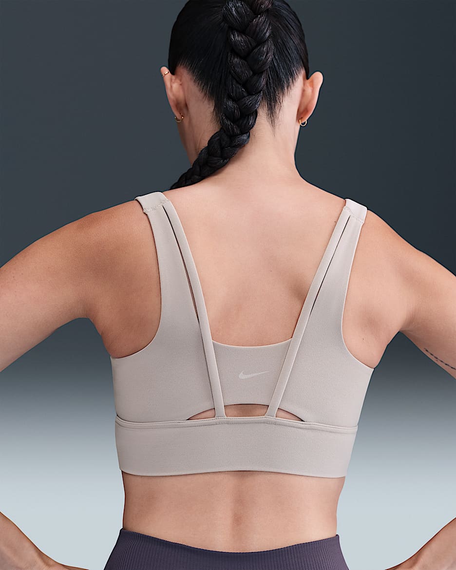 Nike Zenvy 女子中强度支撑衬垫速干长款运动内衣 - 大学灰/白色