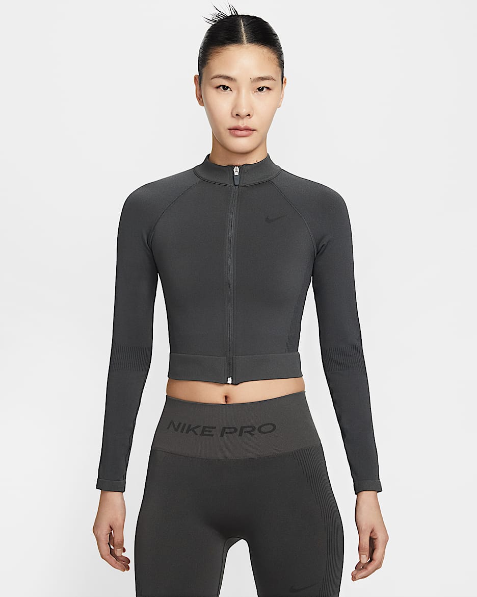 Nike Pro 女子速干全长拉链开襟紧身训练上衣 - 暗烟灰