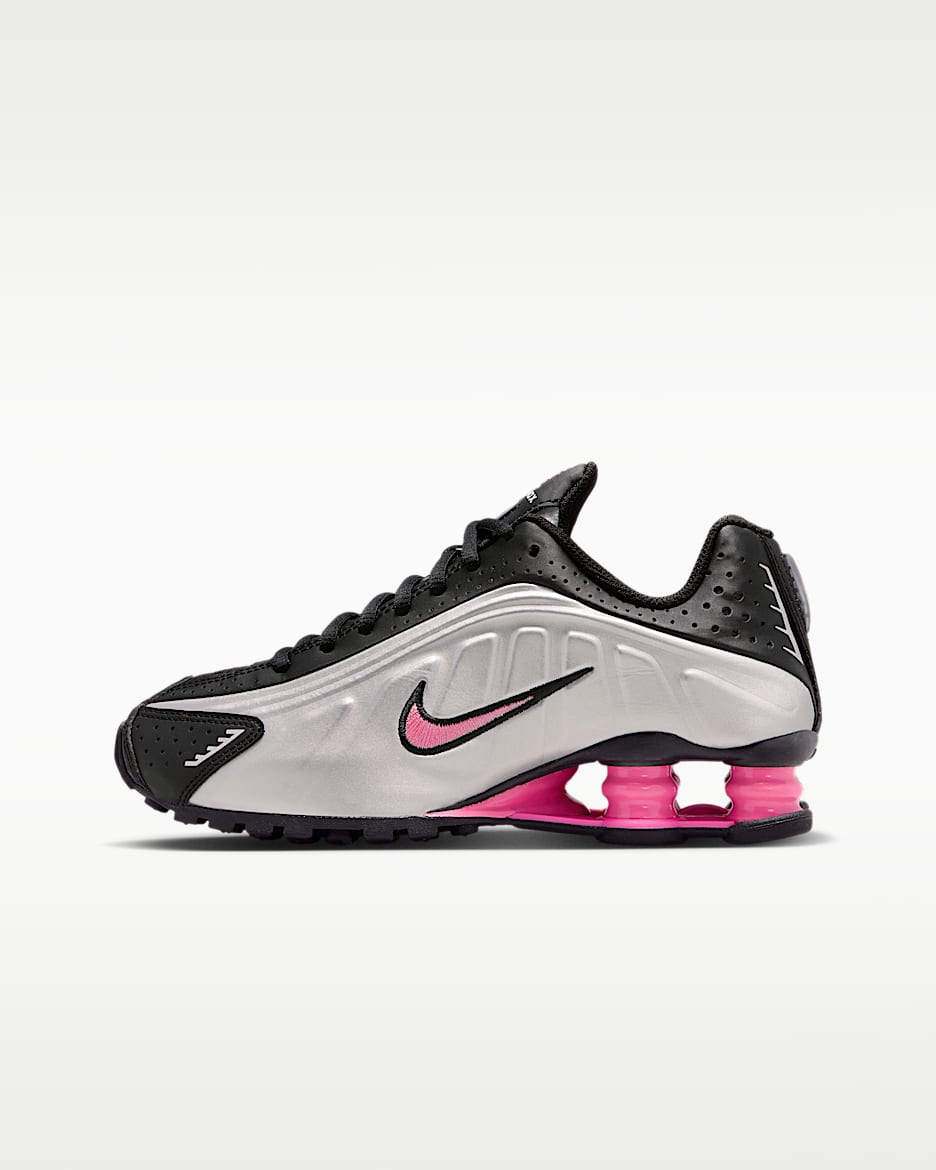 Nike Shox R4 大童气柱运动鞋 - 黑/亚紫粉/金属银