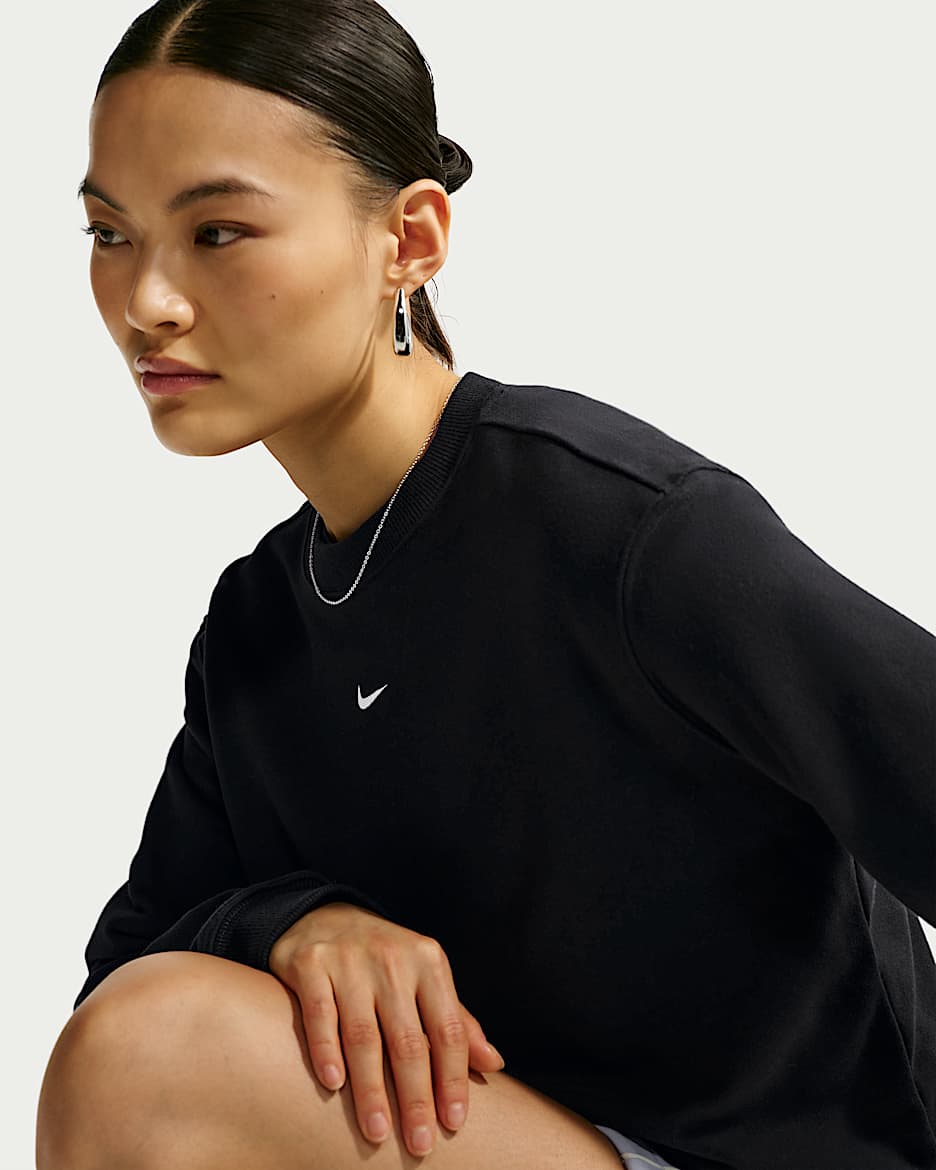 Nike Studio Fleece Lightweight 女子低克重圆领上衣 - Total Black/帆白
