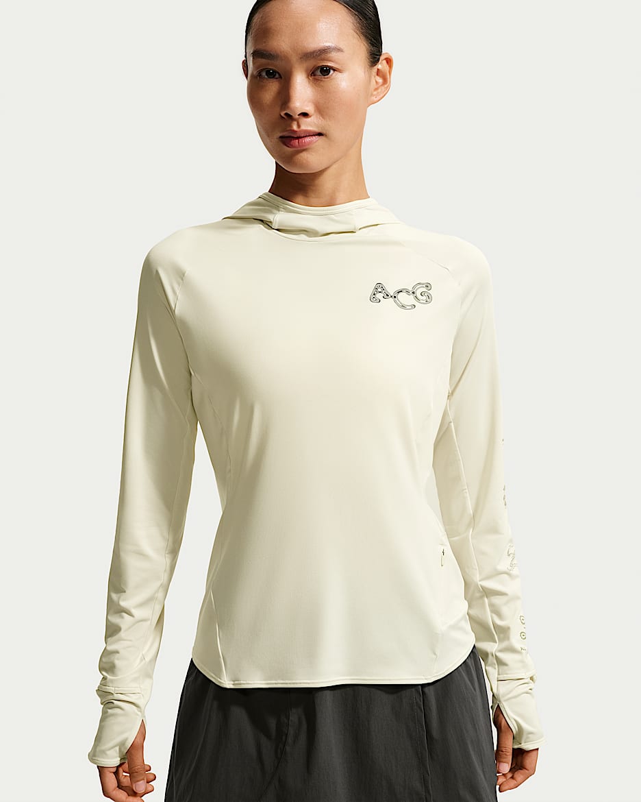 Nike ACG "Solar Chase" Dri-FIT 女子速干连帽越野跑步防晒衣 - 海玻璃色/黑云衫绿/山峰白