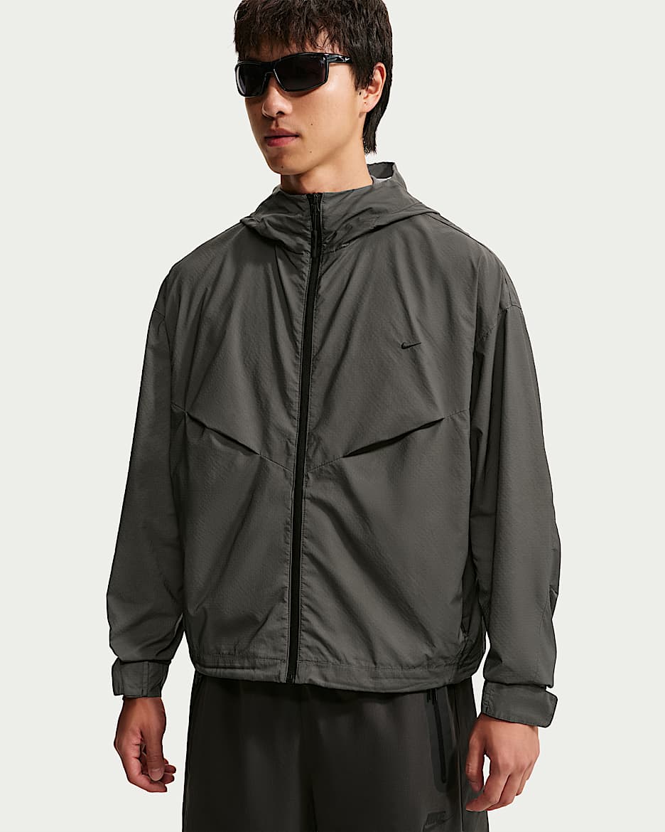 Nike Tech 男子宽松反光全长拉链开襟夹克 - 黑/黑