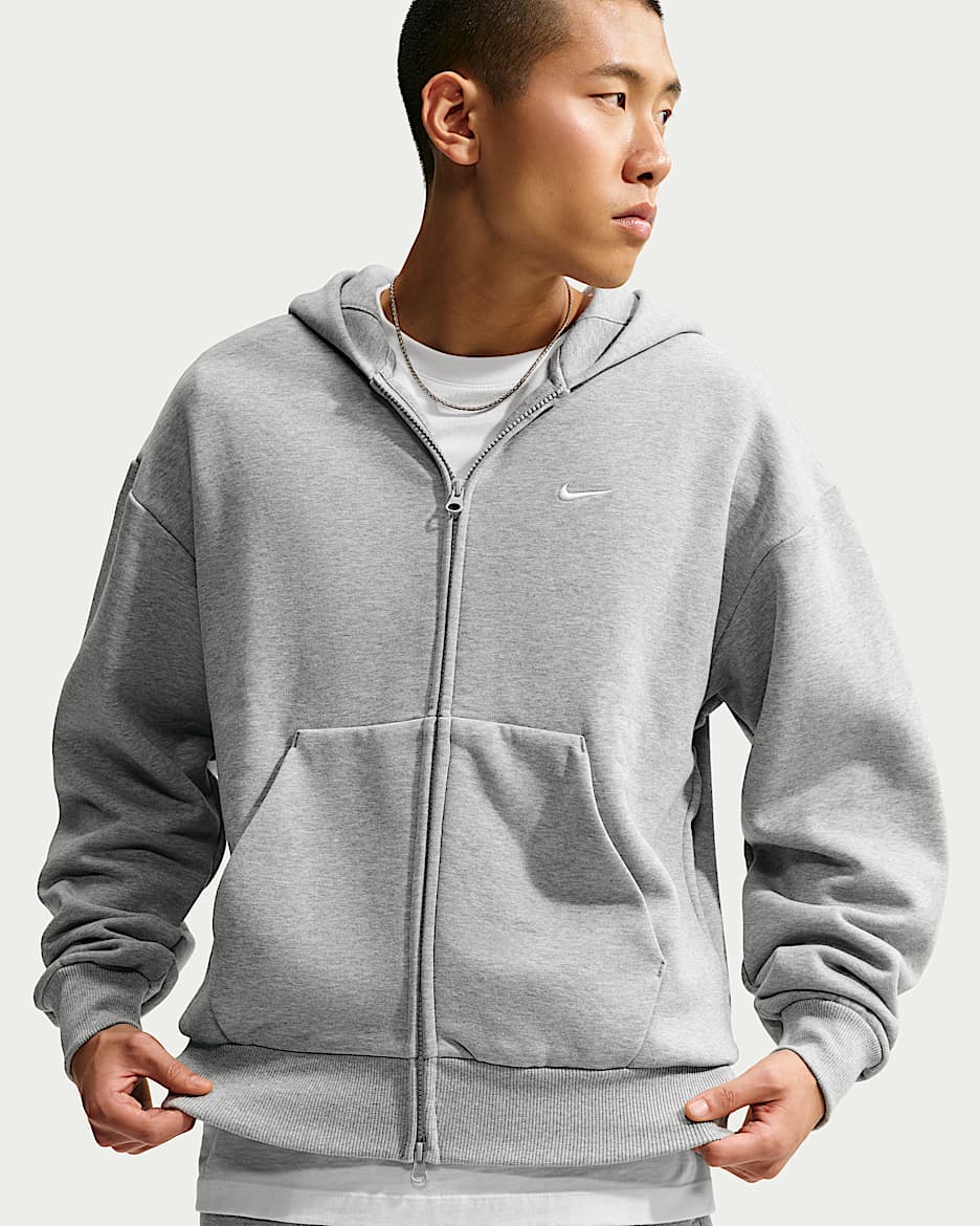 Nike Solo Fleece 男子加绒全长拉链开襟连帽衫 - 调色暗灰/帆白
