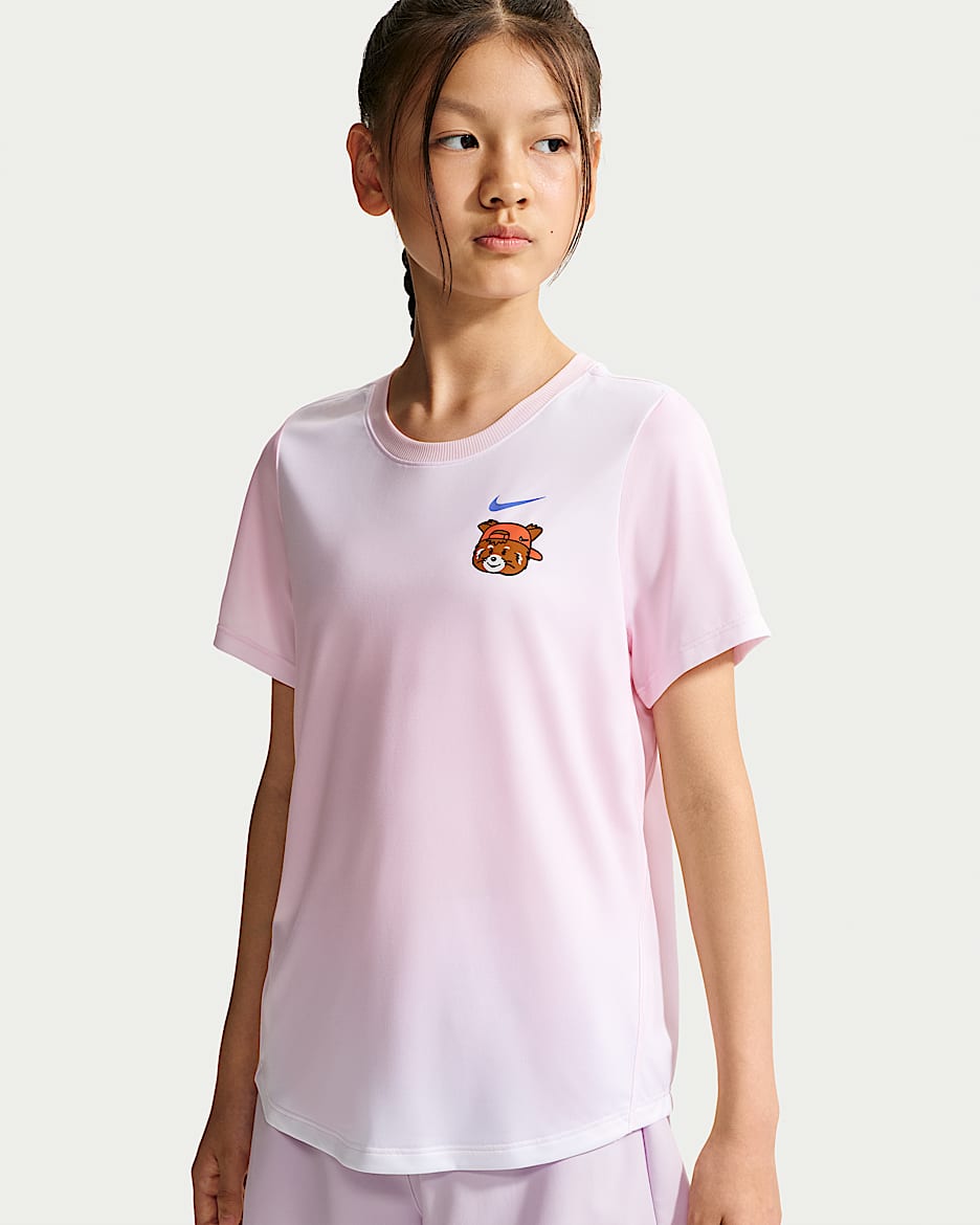 Nike Dri-FIT 大童（女孩）速干短袖上衣 - 泡沫粉