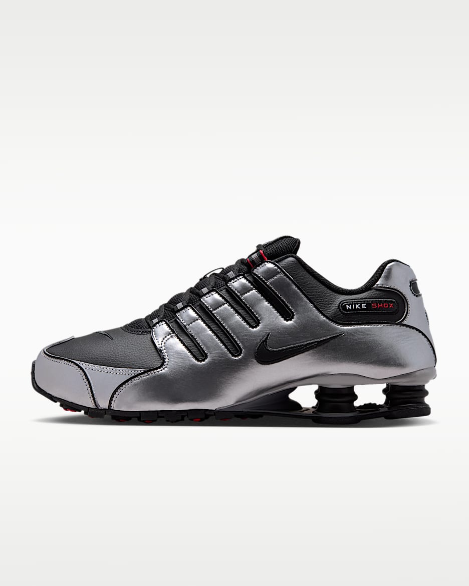 Nike Shox NZ 男子气柱运动鞋 - 黑/金属银/大学红/黑