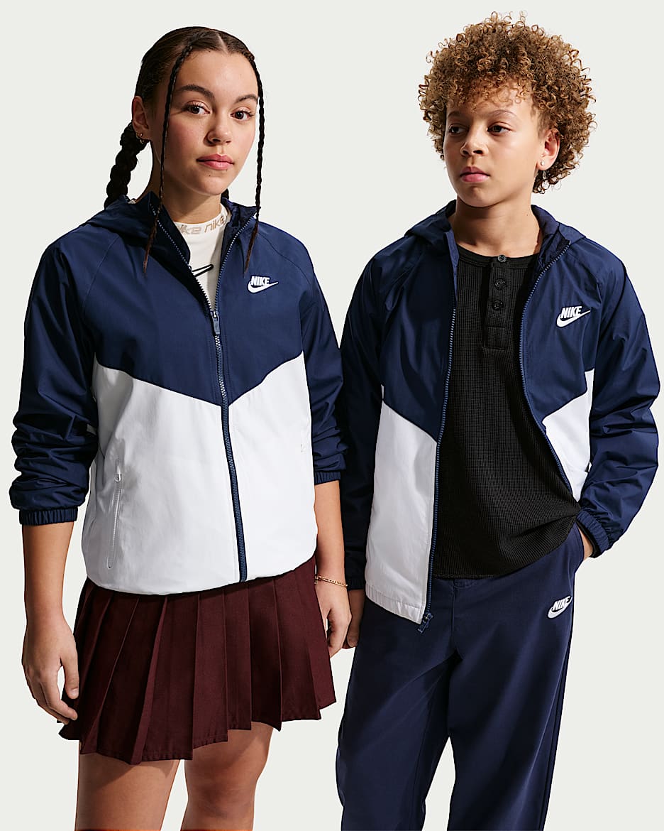Nike Sportswear Windrunner Repel 大童拒水连帽夹克 - 深藏青/白色/白色