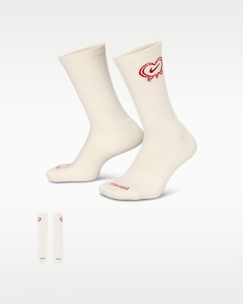 Nike Everyday Plus 情人节系列舒适速干中筒运动袜(1 双) - 帆白/深队红