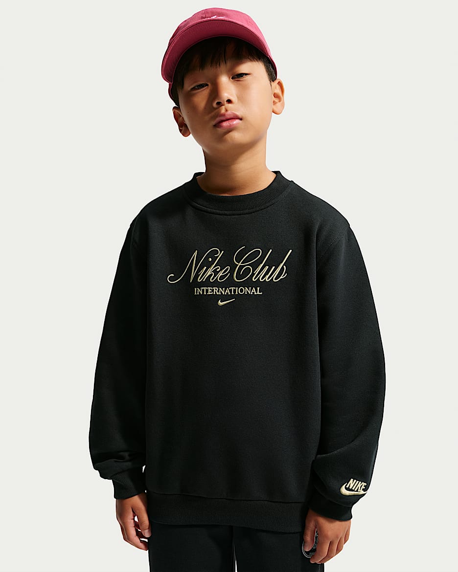 Nike Sportswear 大童加绒圆领运动衫 - 黑/沙堆白