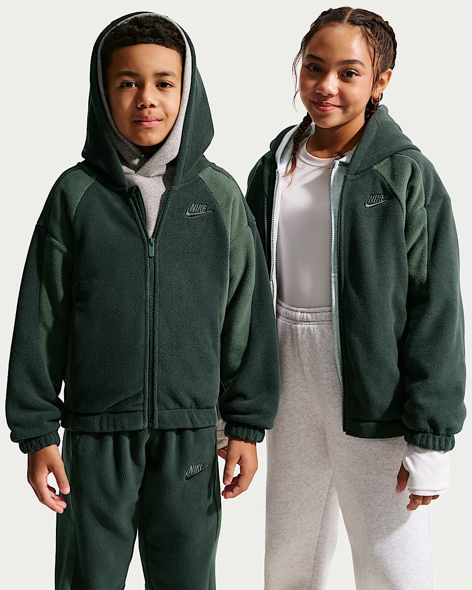 Nike Club Fleece 大童冬季款摇粒绒全长拉链开襟连帽衫 - 黑云衫绿/迷彩绿/迷彩绿