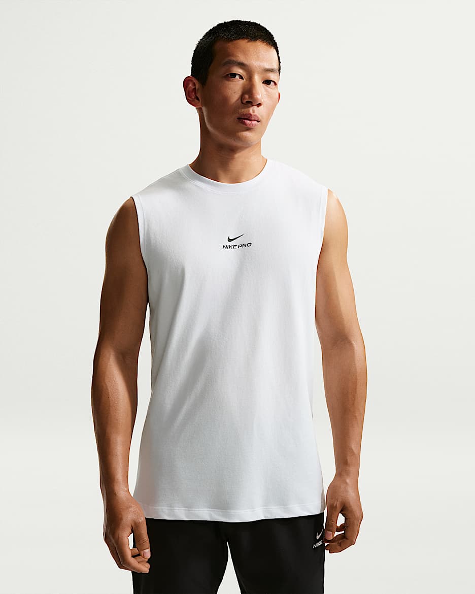 Nike Pro 男子速干无袖训练上衣 - 白色/黑