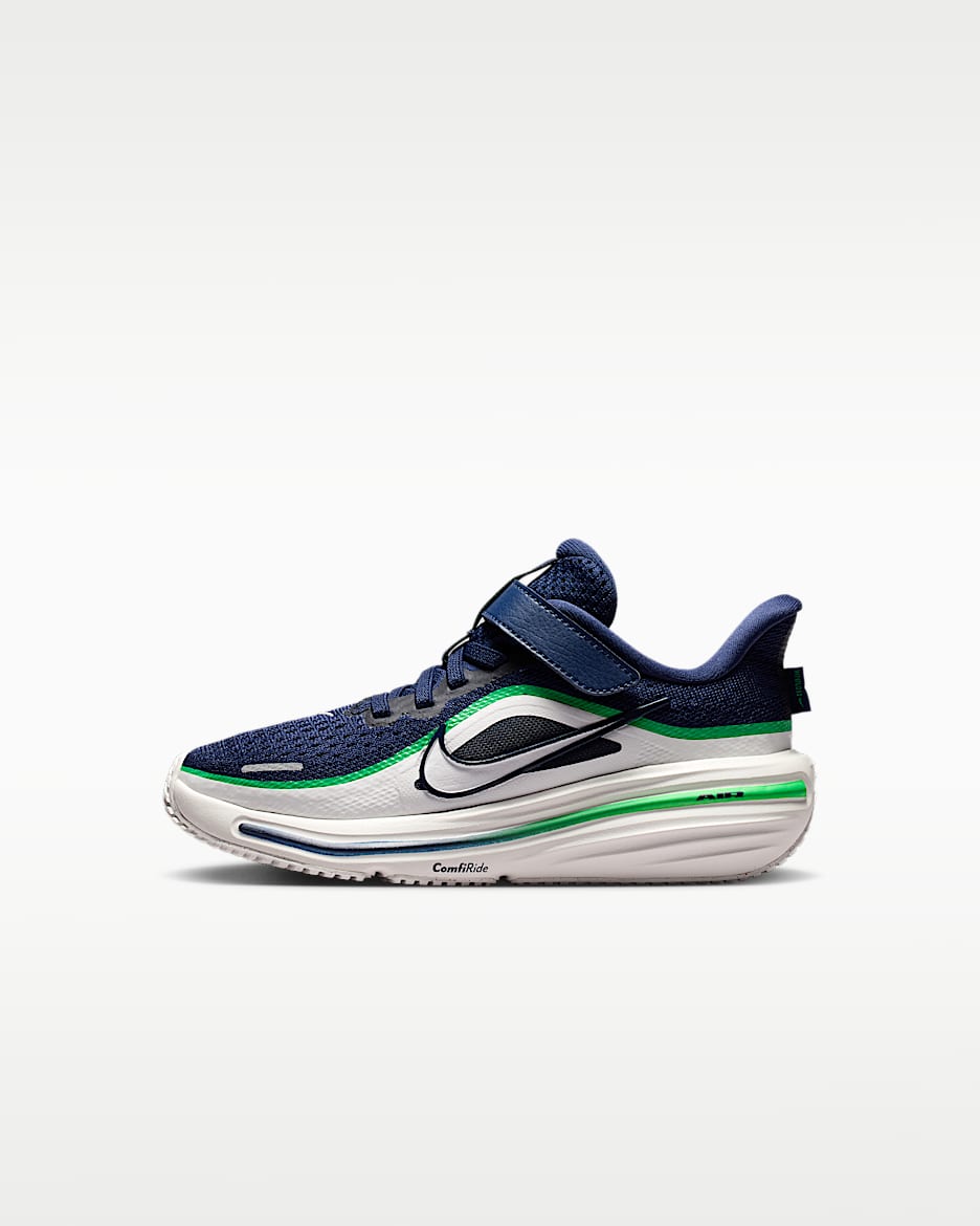 Nike Winflo 12 幼童公路跑步鞋 - 深藏青/闪亮绿/山峰白
