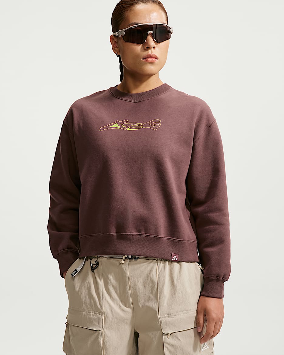 ACG Tuff Fleece Therma-FIT 锁热科技女子拒水圆领加绒运动衫 - 图腾黑紫/山峰白