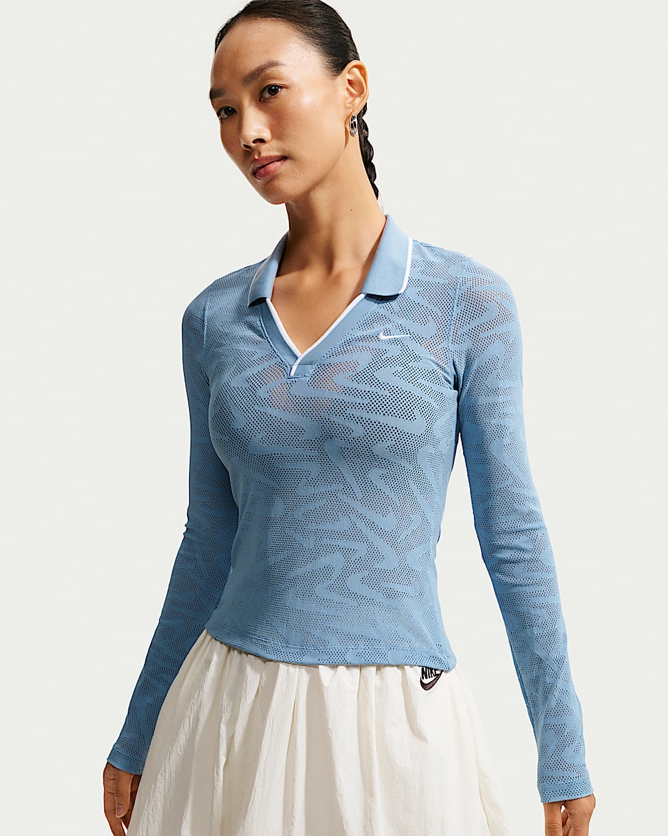 Nike Sportswear Chill Knit 女子紧身中短款长袖蕾丝上衣 - 工作蓝/工作蓝/白色/白色