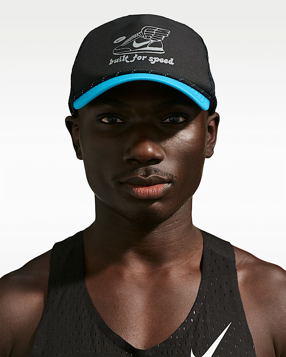 Nike Pro Dri-FIT 速干软顶印花跑步训练运动帽 - 黑/浅电流蓝/煤黑