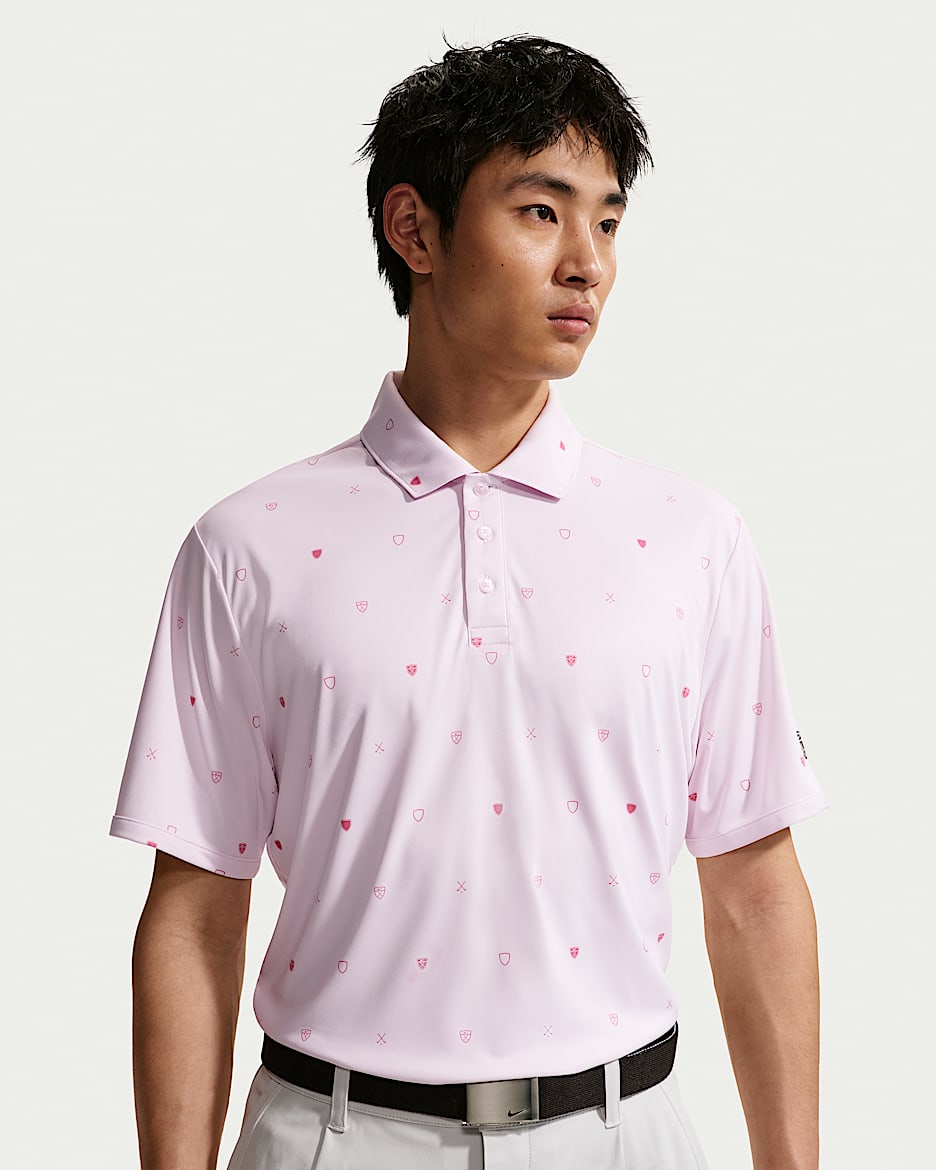 Nike Par Dri-FIT 男子防晒速干短袖高尔夫翻领T恤 - 珍珠粉/牡丹红