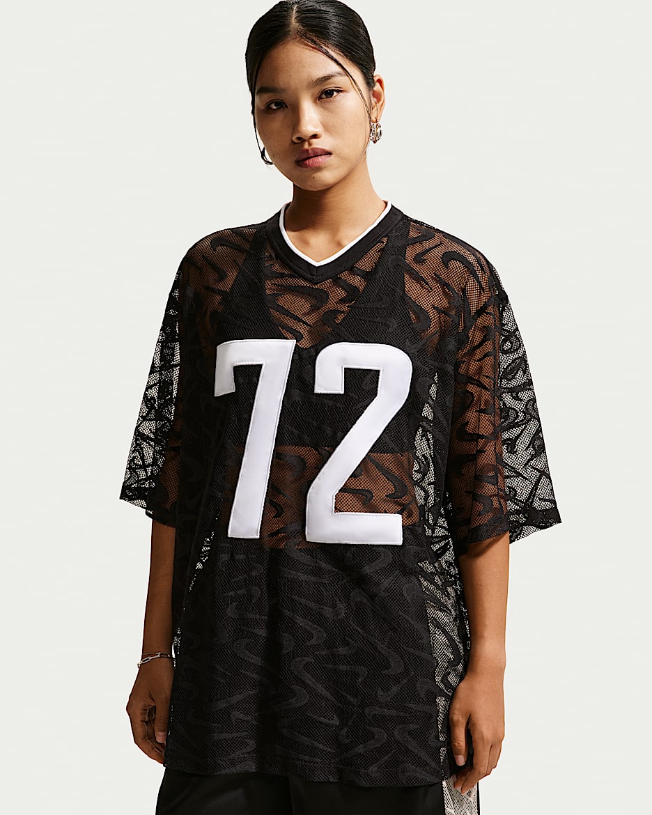 Nike Sportswear Chill Lace 女子 Oversize 风蕾丝短袖球衣 - 黑/白色/白色