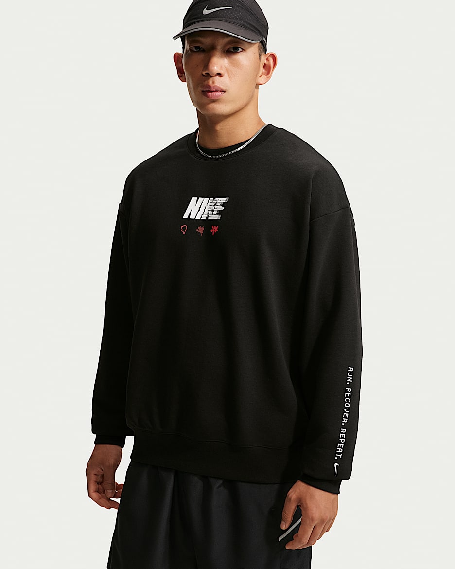 Nike Dri-FIT 男子速干法式毛圈印花跑步运动衫 - 黑