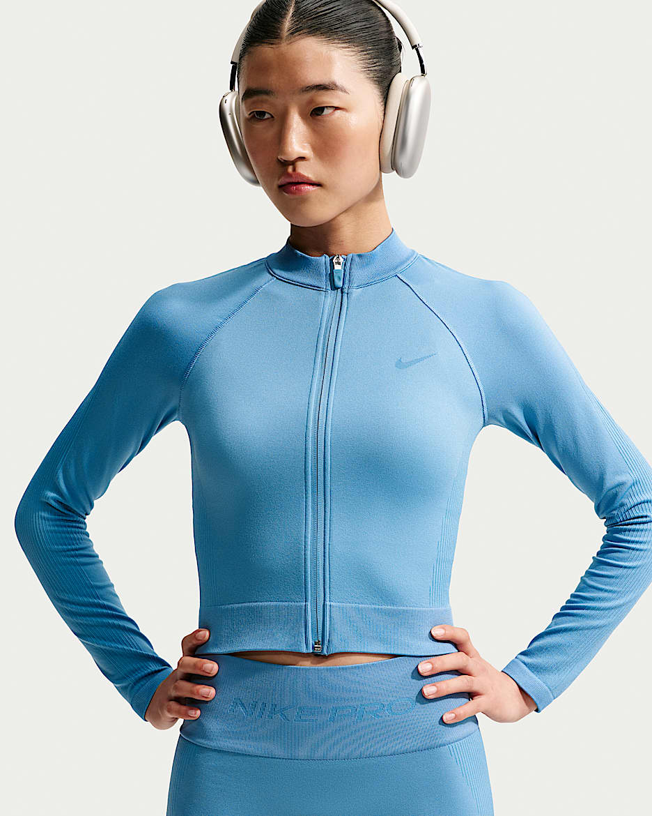 Nike Pro 女子速干全长拉链开襟紧身训练上衣 - 工作蓝