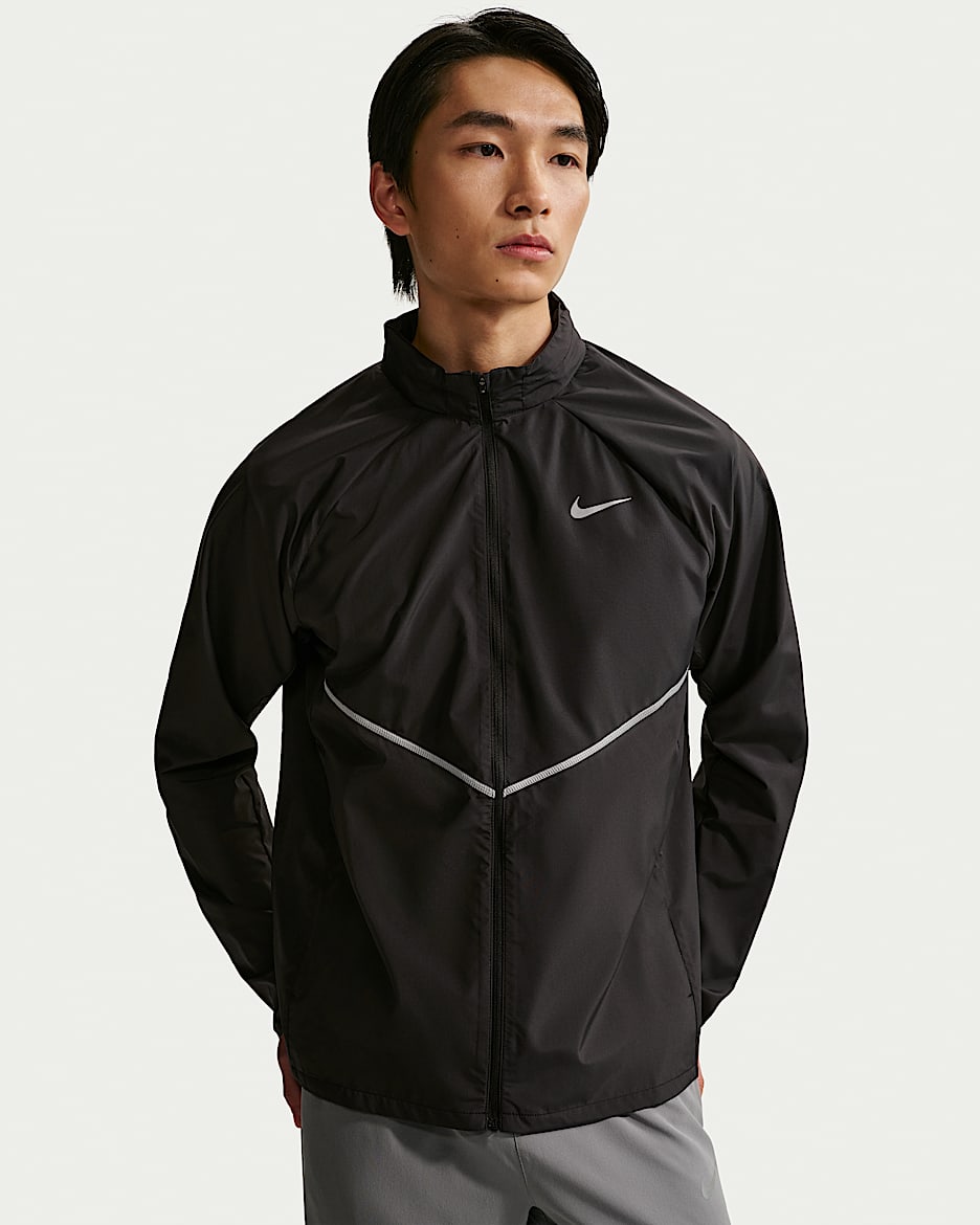 Nike Miler Repel 男子拒水跑步夹克防晒衣皮肤衣 - 黑/黑