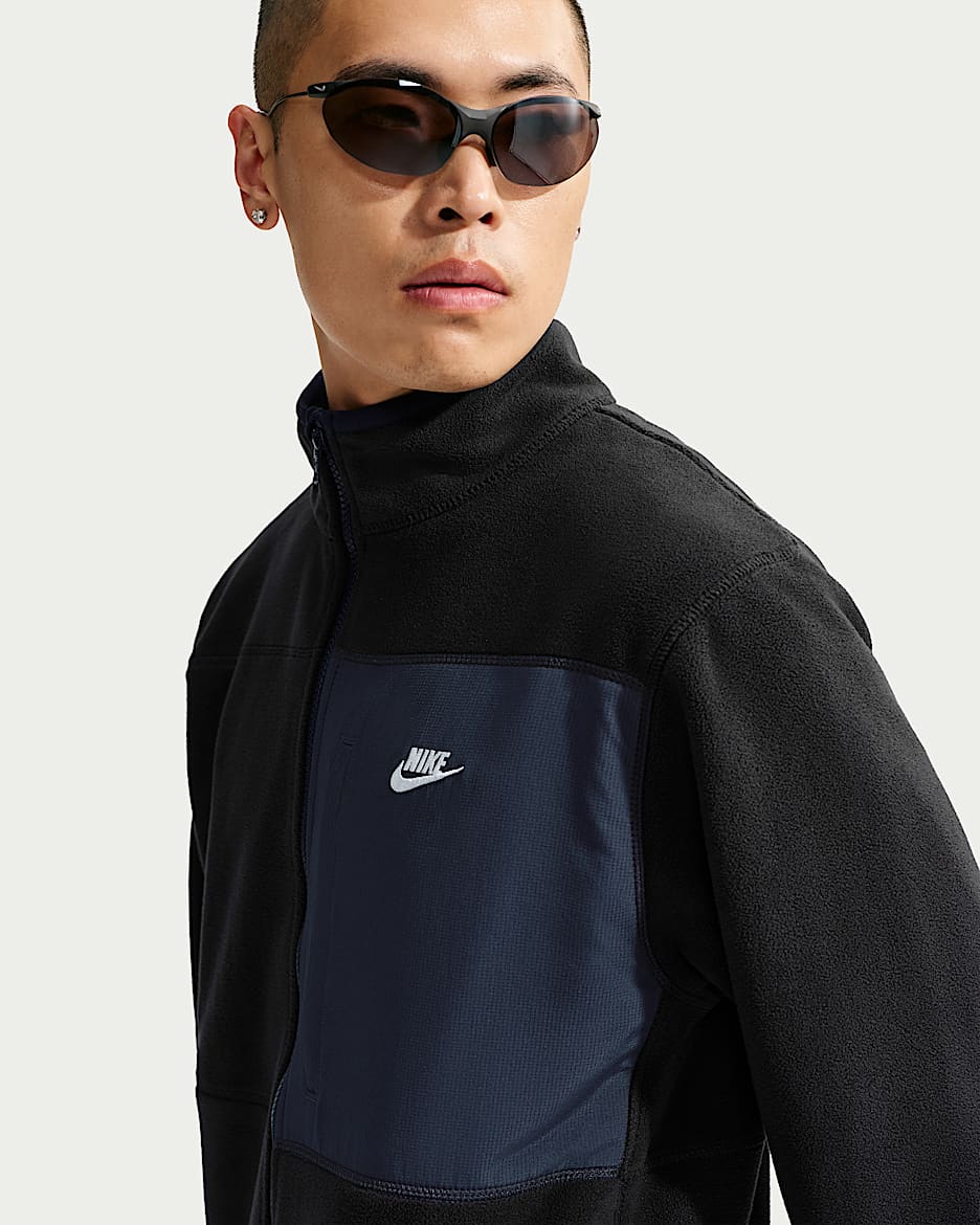Nike Club Therma-FIT 男子摇粒绒全长拉链开襟夹克 - 黑/黑曜石色/白色