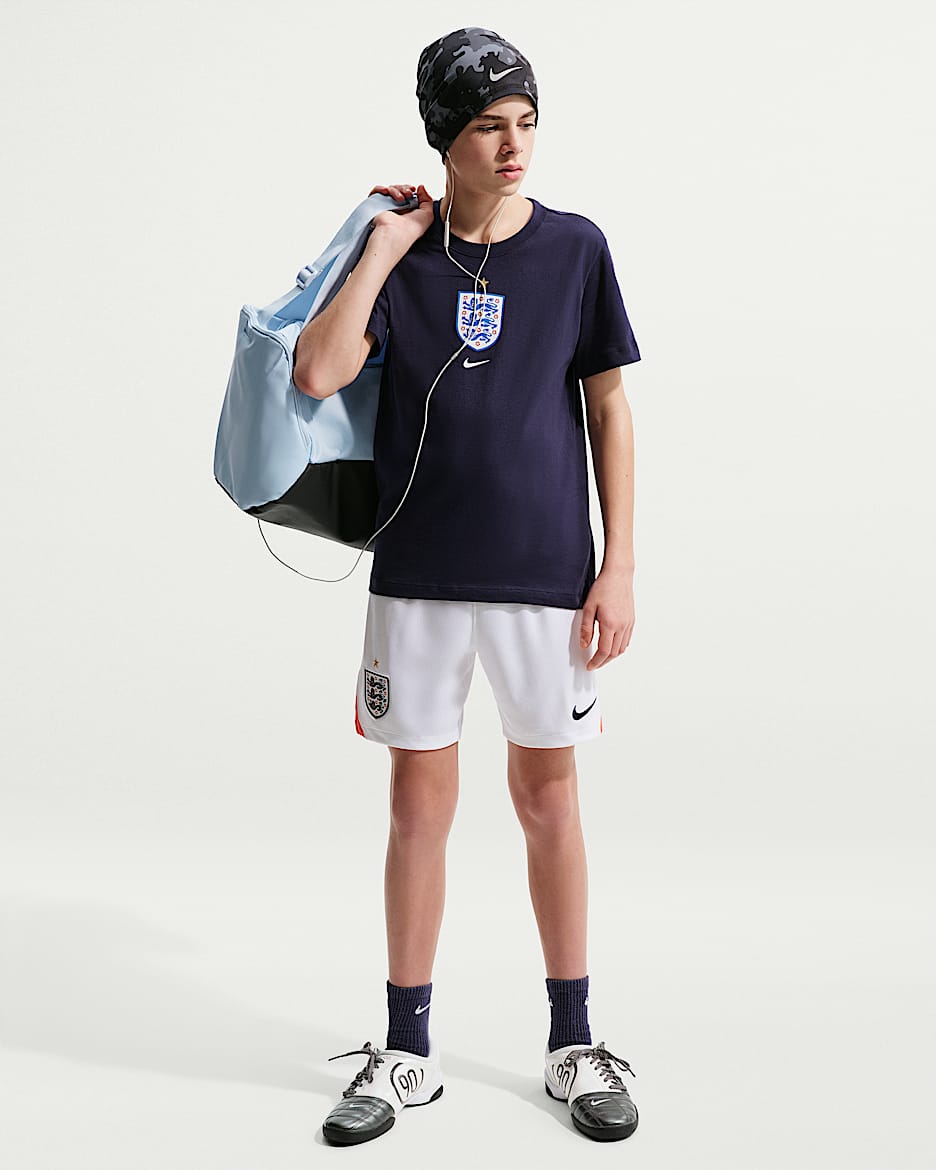 2026 赛季英格兰队主场球迷版 Nike Dri-FIT 大童速干足球短裤 - 白色/速度红/黑曜石色/黑曜石色