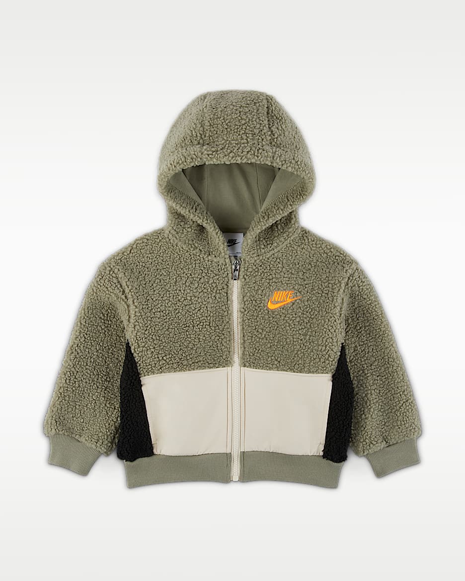 Nike 幼童仿羊羔绒全长拉链开襟连帽衫 - 浅军绿/橙色