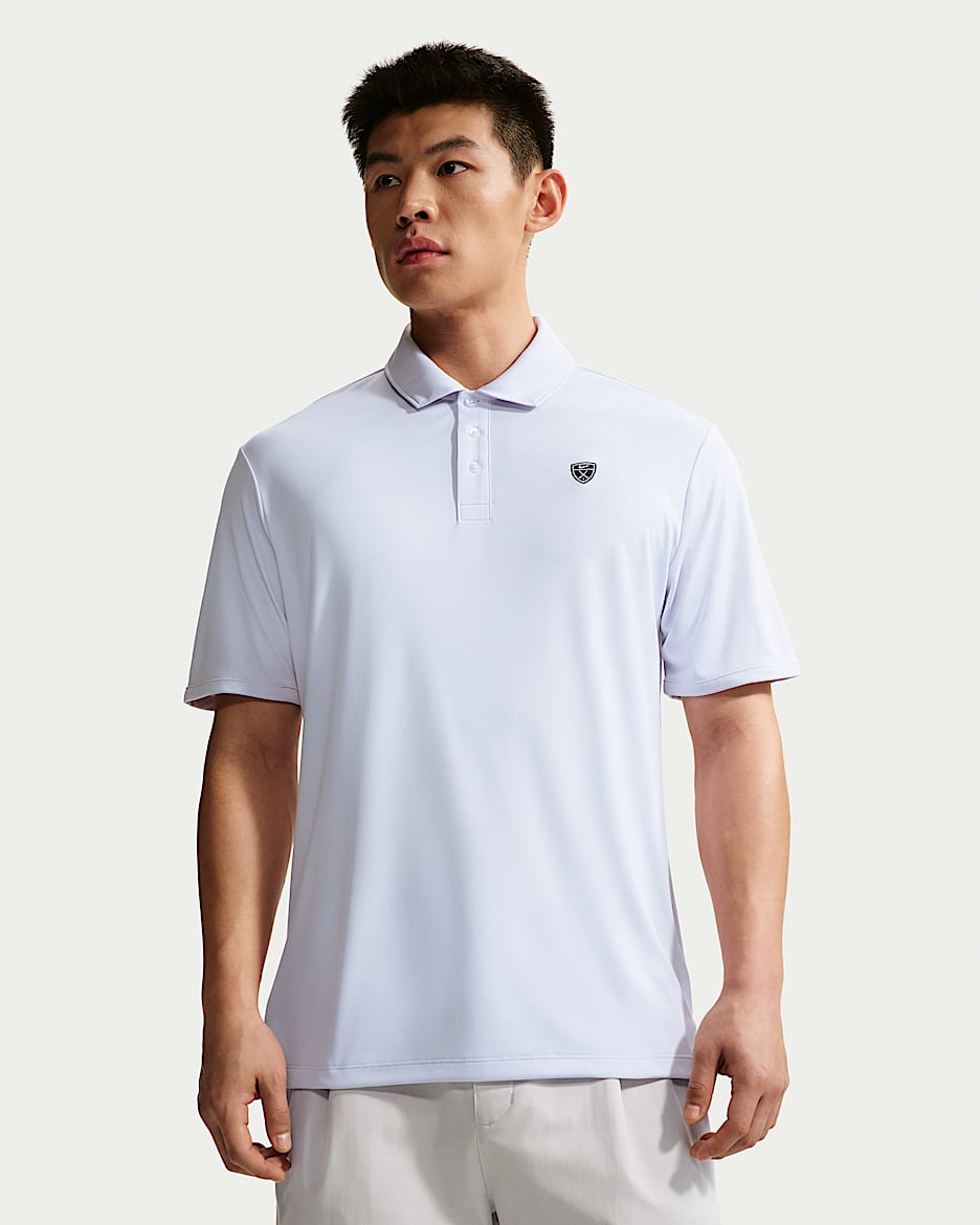 Nike Par Dri-FIT 男子防晒速干高尔夫翻领T恤 - 足球灰/白色