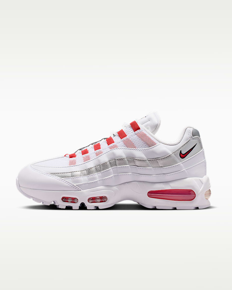 Nike Air Max 95 Big Bubble 男子运动鞋 - 白色/金属银/黑曜石色/速度红