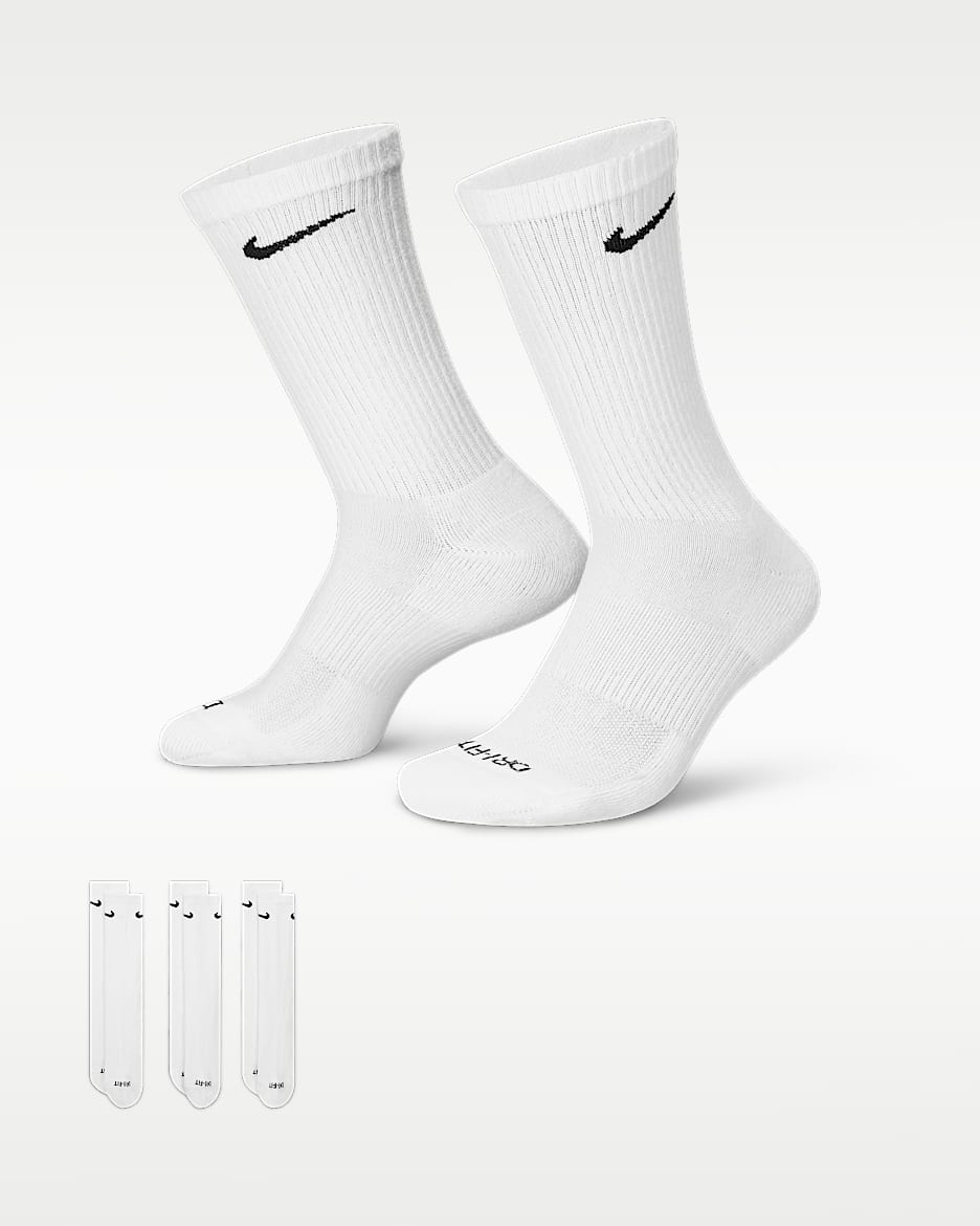 Nike Everyday Plus 耐高系列舒适速干中筒训练袜(3 双) - 白色/黑