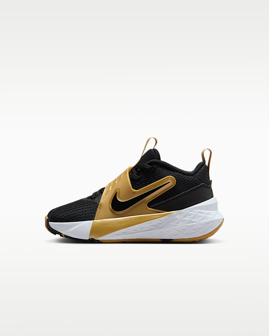 Nike Team Hustle D 12 幼童易穿脱运动鞋 - 黑/金属色/白色/黑