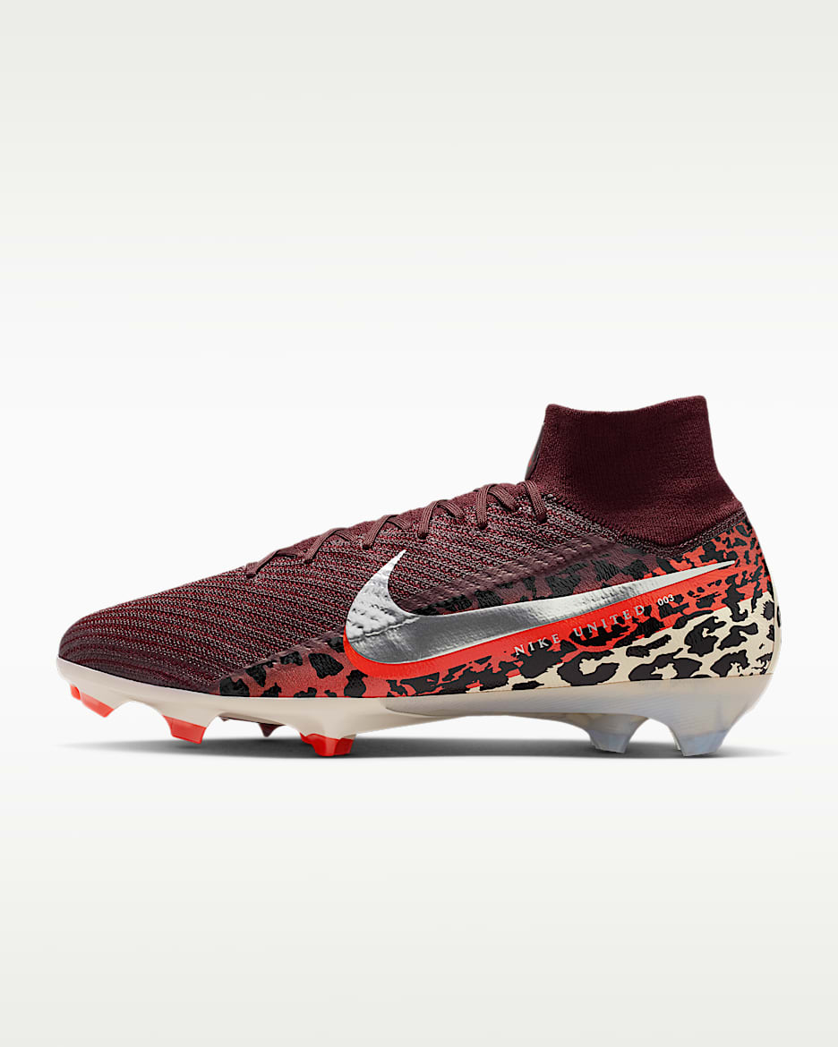 Nike United Mercurial Superfly 10 Elite 耐克刺客系列男/女 FG 天然硬质草地高帮足球鞋 - 鲜亮勃艮第酒红/大学红/化石灰/金属银