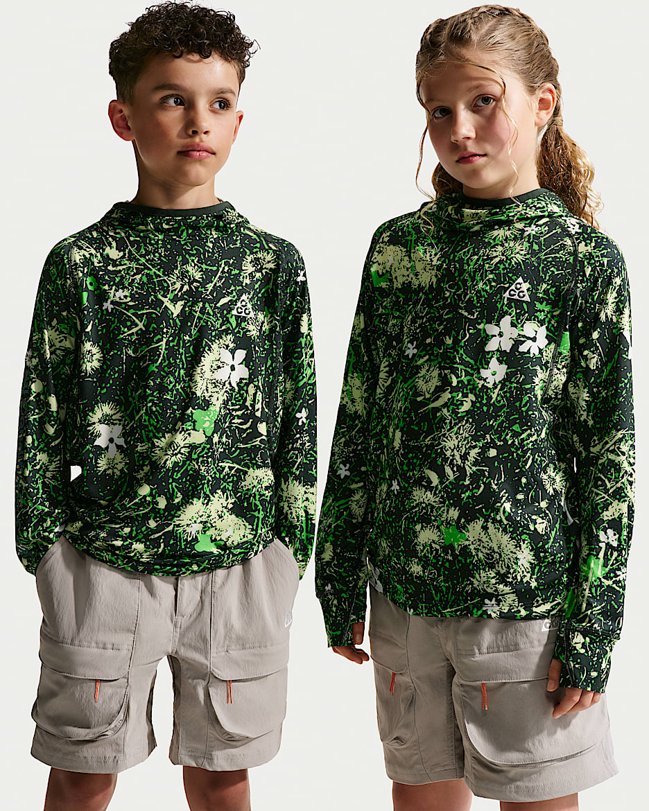 Nike ACG 大童防晒长袖上衣 - 明绿/黑云衫绿/山峰白