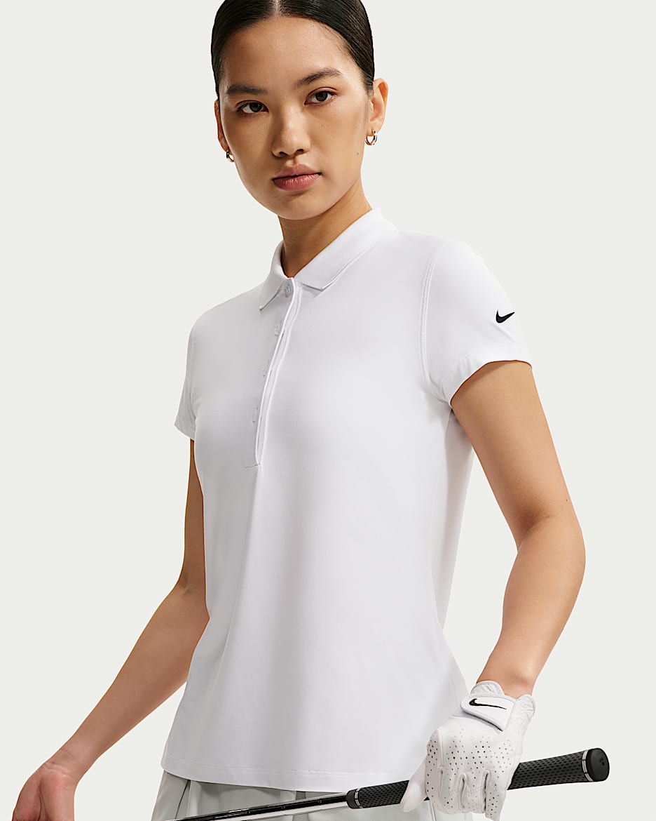 Nike Golf Club Dri-FIT 女子防晒速干短袖高尔夫翻领T恤 - 白色/黑