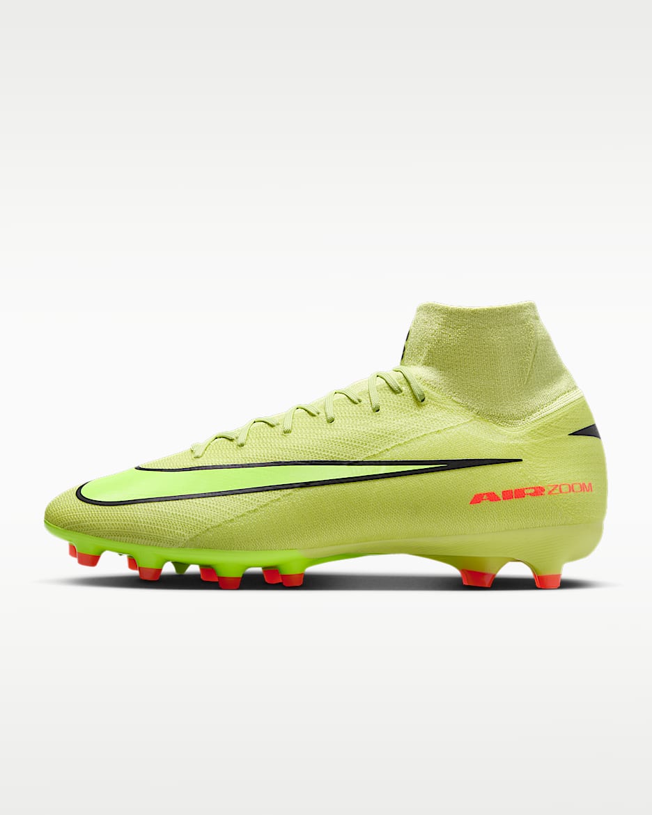 Nike Mercurial Superfly 10 Pro 耐克刺客系列男/女 AG 人造草地高帮足球鞋 - 亮石灰色/橙红/荧光黄