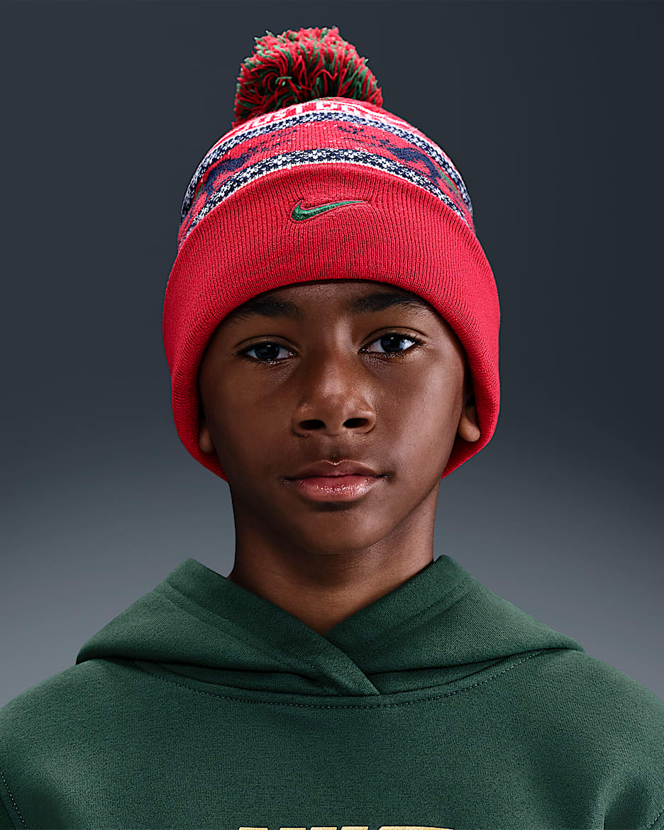 Nike Peak 大童针织帽 - 大学红/深藏青/帆白