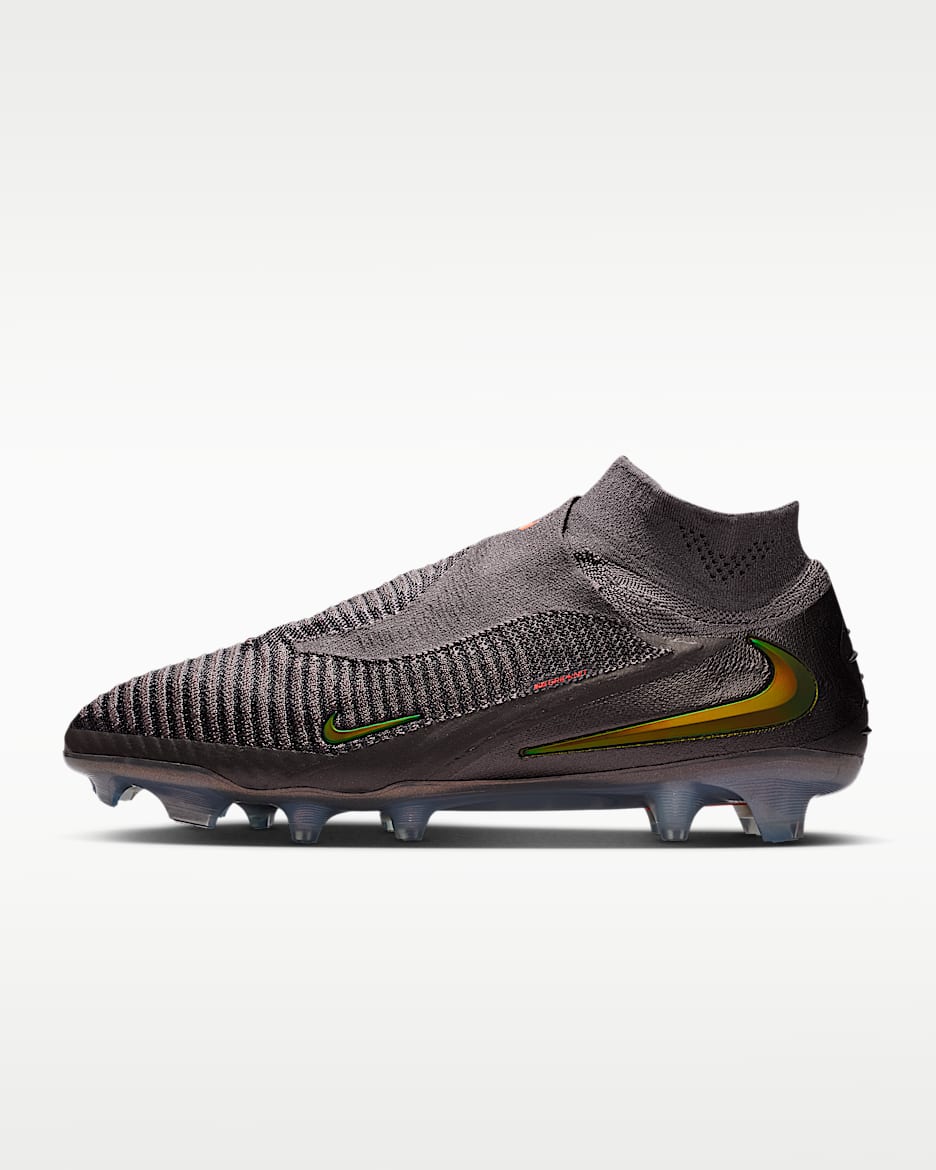 Nike Phantom 6 High Elite LV8 耐克暗煞系列男/女 FG 天然硬质草地高帮足球鞋 - 中灰/黑/琥珀金