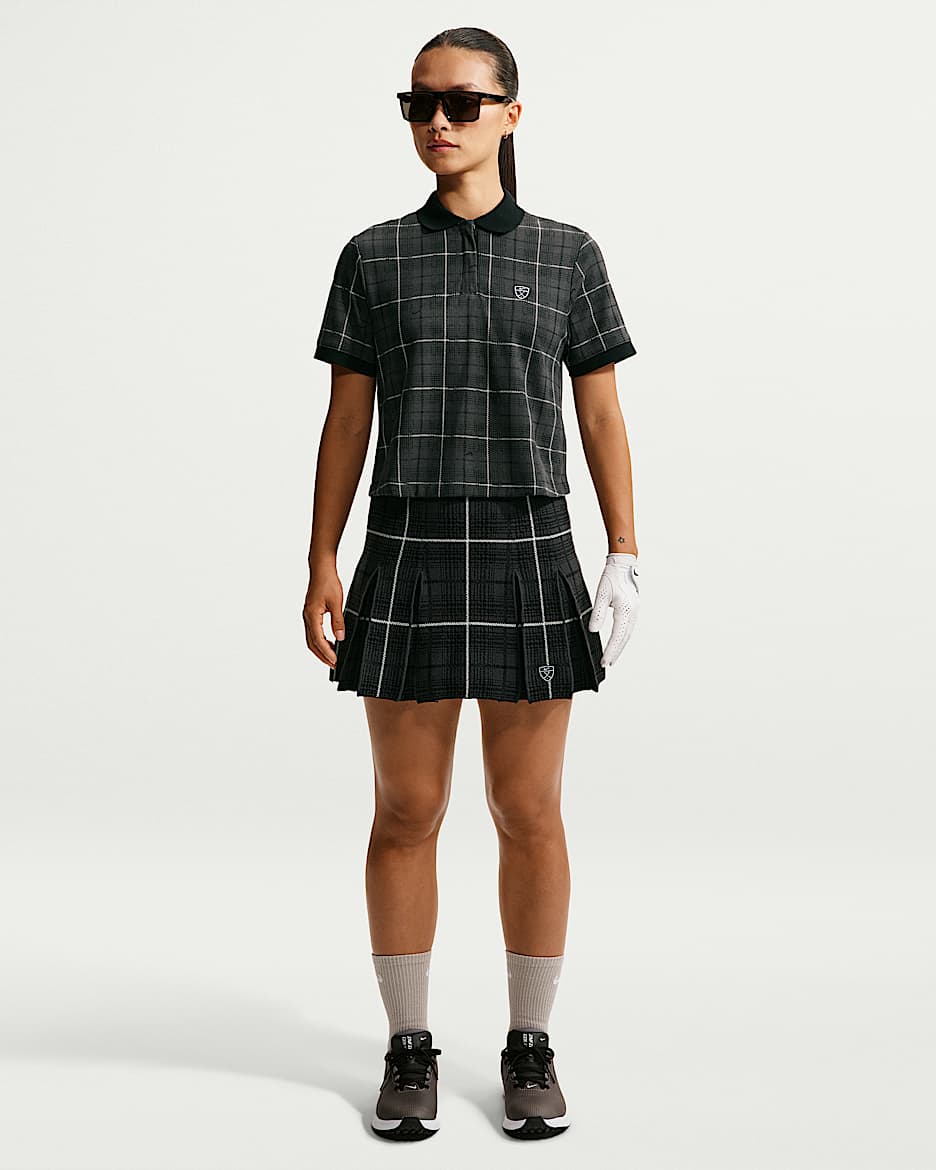 Nike Fairway Fresh 女子格纹高尔夫针织半身裙 - 黑/白色