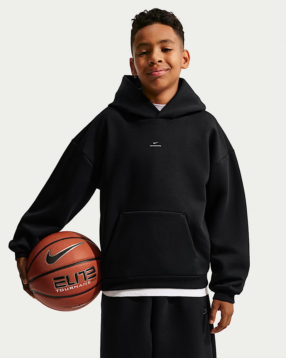 Nike Standard Issue Therma-FIT 耐克篮球小标系列大童加绒连帽衫 - 黑/淡象牙白